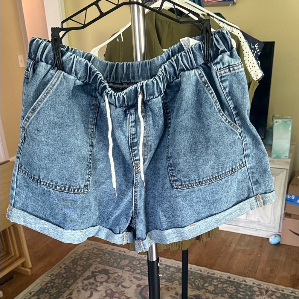 SHEIN Blue Jean Shorts with Drawstring
